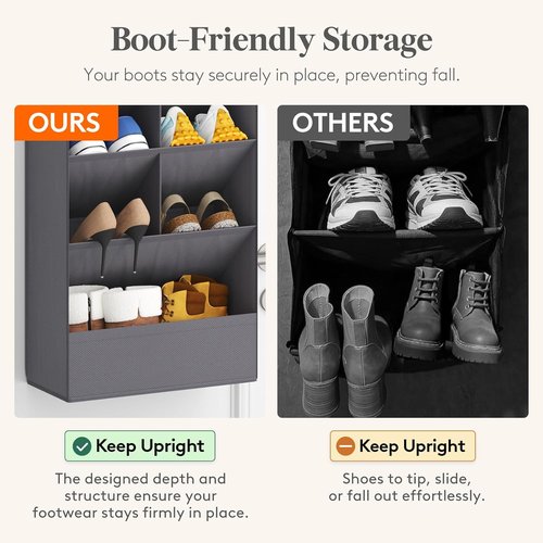 Lifewit 6-Tier Over The Door Shoe Organizer - 11 Large Deep Pockets for Up to 12 Pairs - Gray Fabric Storage Shelf