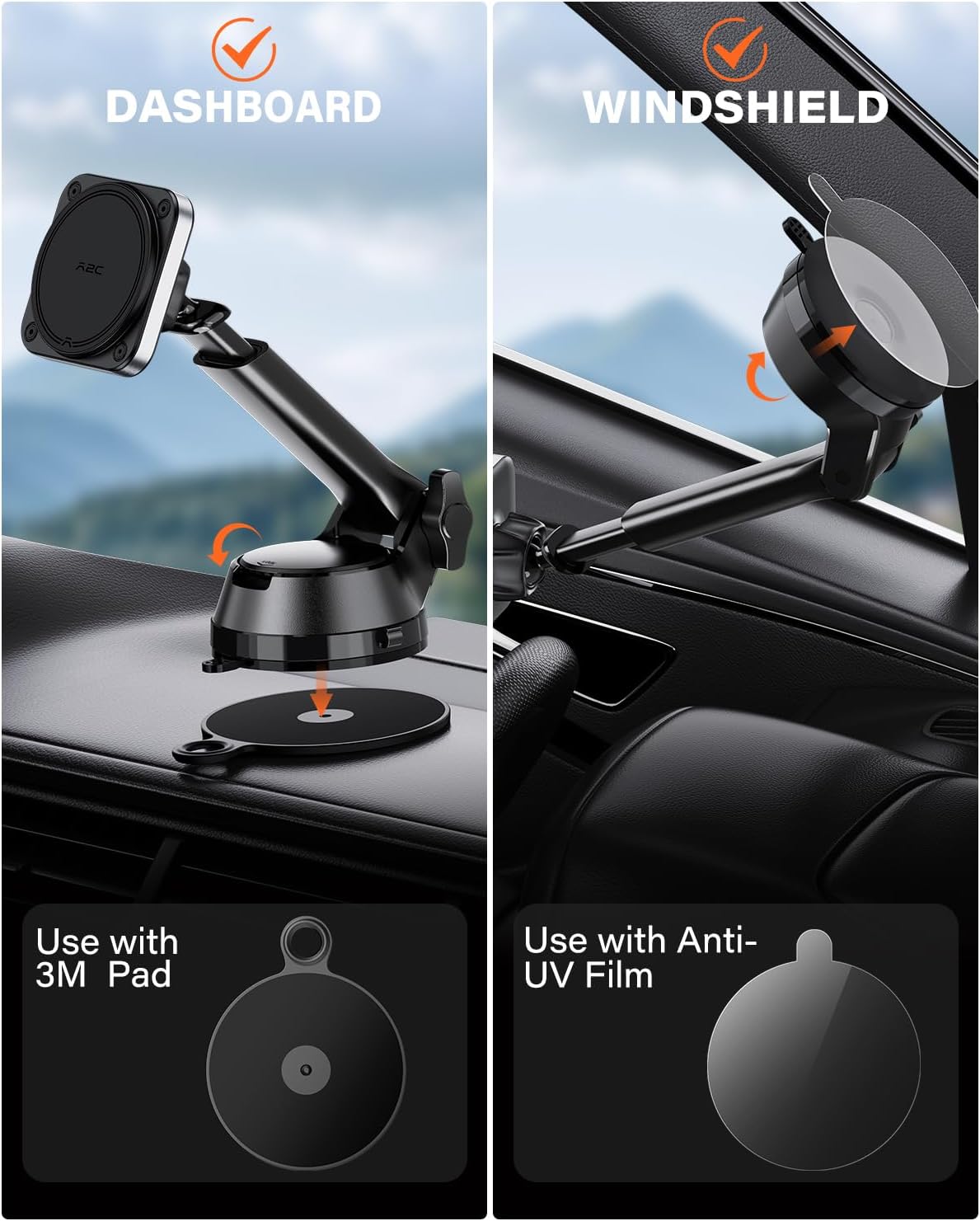 APPS2Car N55 12-17 Heavy Duty Magnetic Car Mount with Gel Suction Cup Industrial Magnetic Hold, Adjustable Telescopic