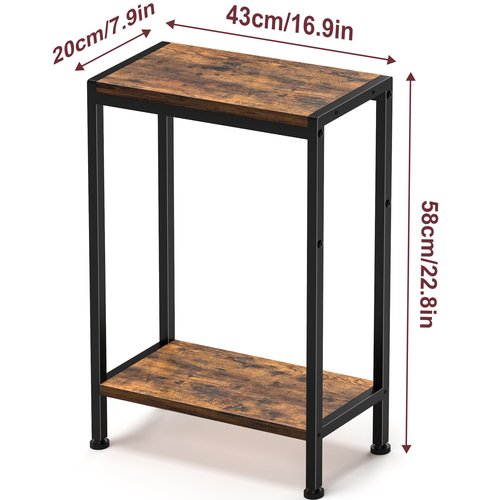 Homedawn Narrow Side Table for Small Space, 2-Tier Small End Table with Shelf Holder, Slim Nightstand, Skinny Snack Couch Table in Living Room, Bedroom, Study, Kitchen and Balcony (Rustic Brown)