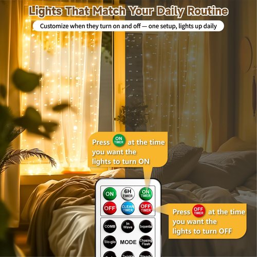 HXWEIYE 300LED Fairy Twinkle String Lights - 9.8x9.8Ft USB Curtain Lights with Remote & Timer | Warm White