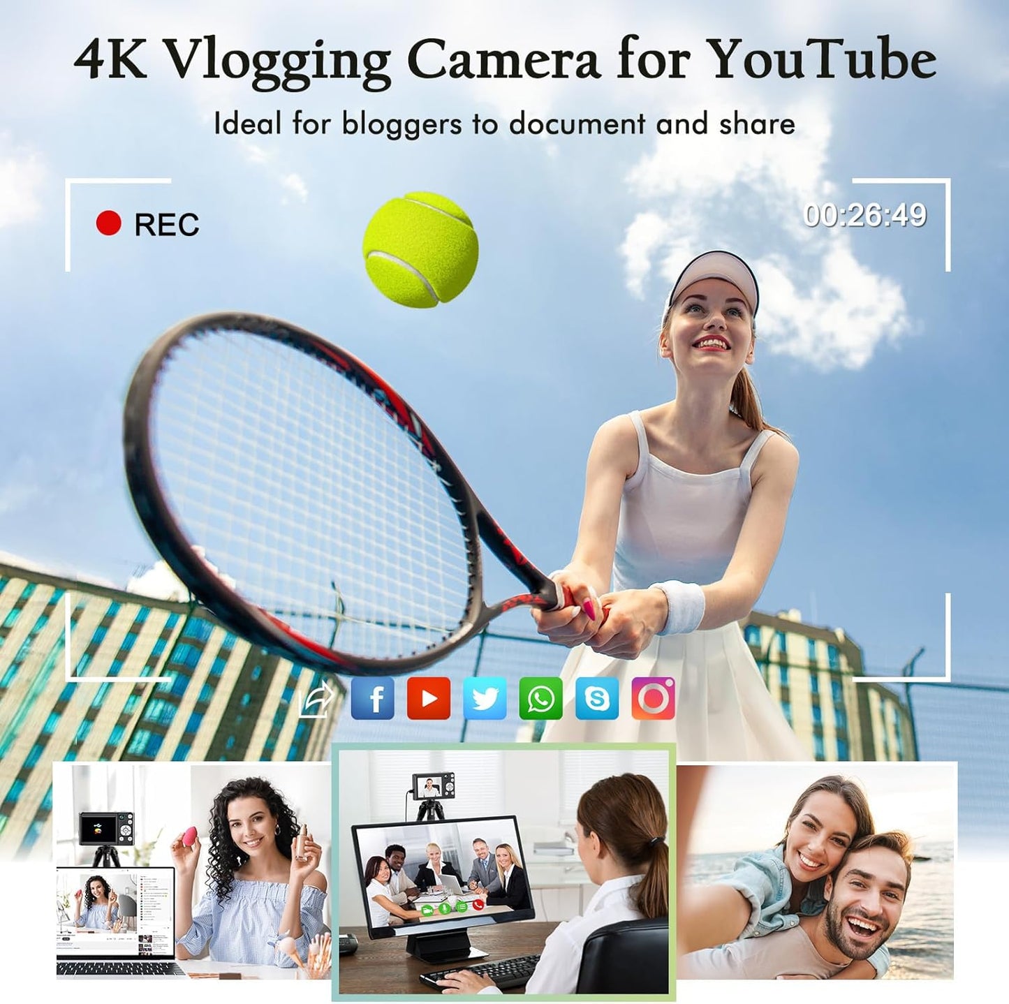 DSOEKEU 4K Lens,48MP 16X Digital Camera for Photography with Front and Rear Autofocus Vlogging Camera
