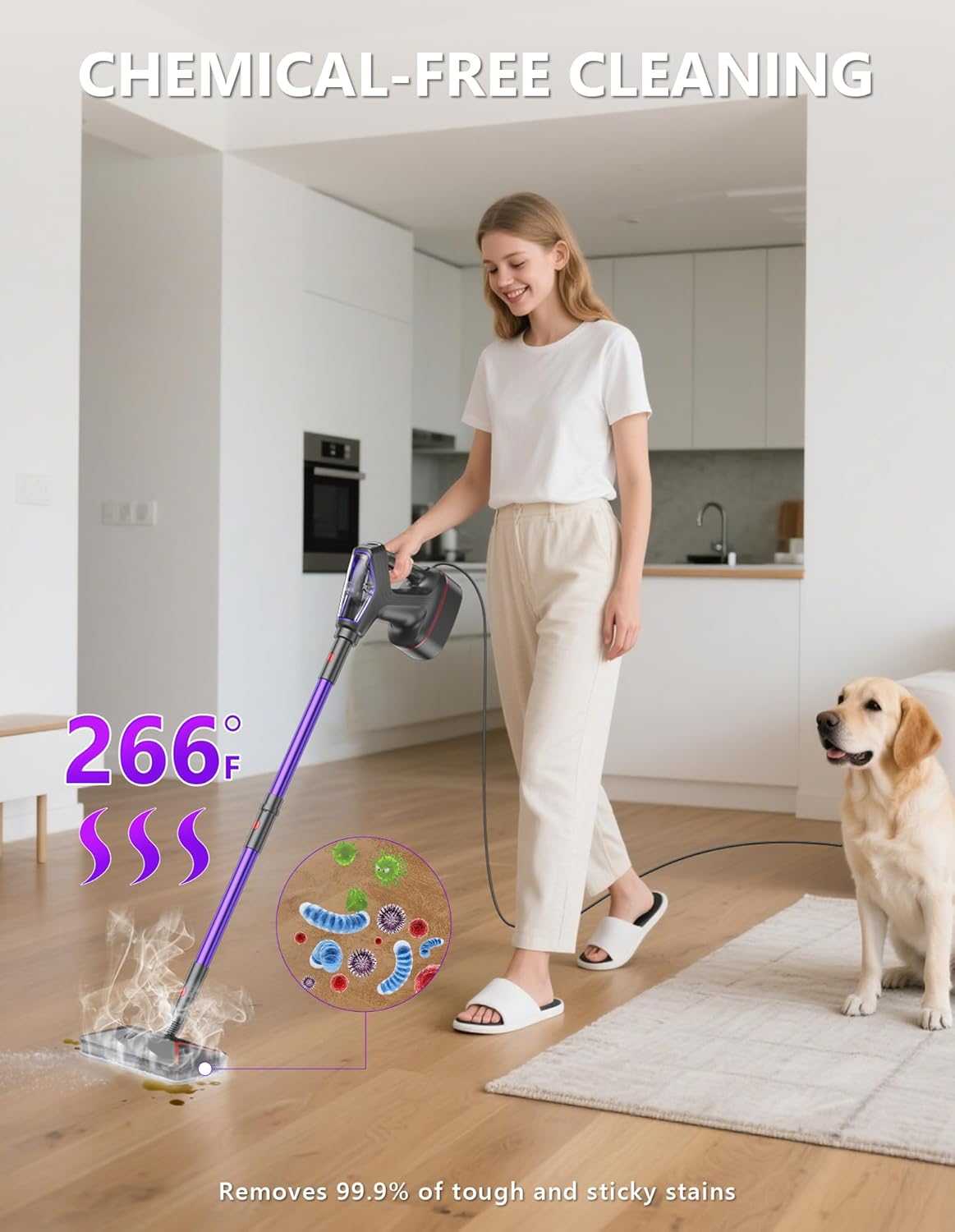 Skiennix Steam Mop - Heavy Duty All-in-One Cleaner with Detachable Handheld Steamer for Hardwood, Tile & More