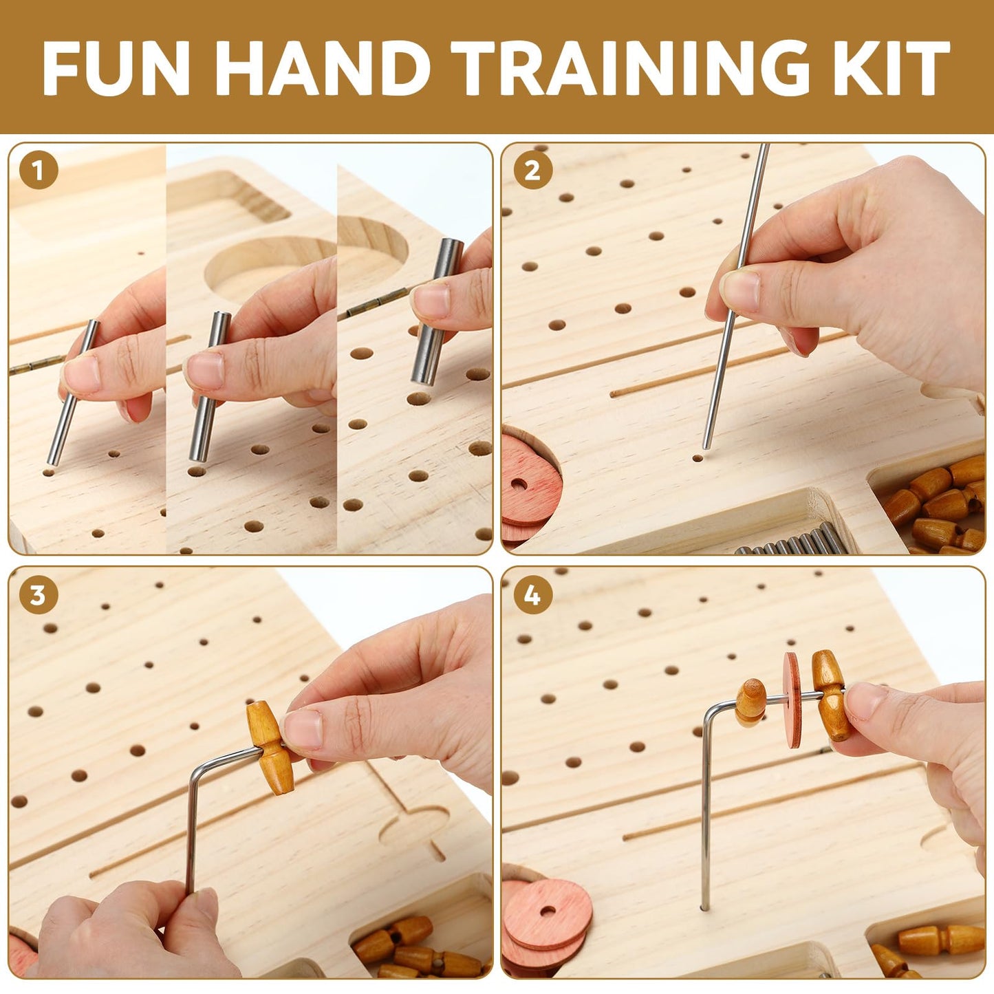 Threehoney Wooden Pegboard for Finger Dexterity, 36-hole Wooden Hand Training Peg Board with Finger Exercise Tools Help to Improve Fine Motor Skills and Hand-eye Coordination