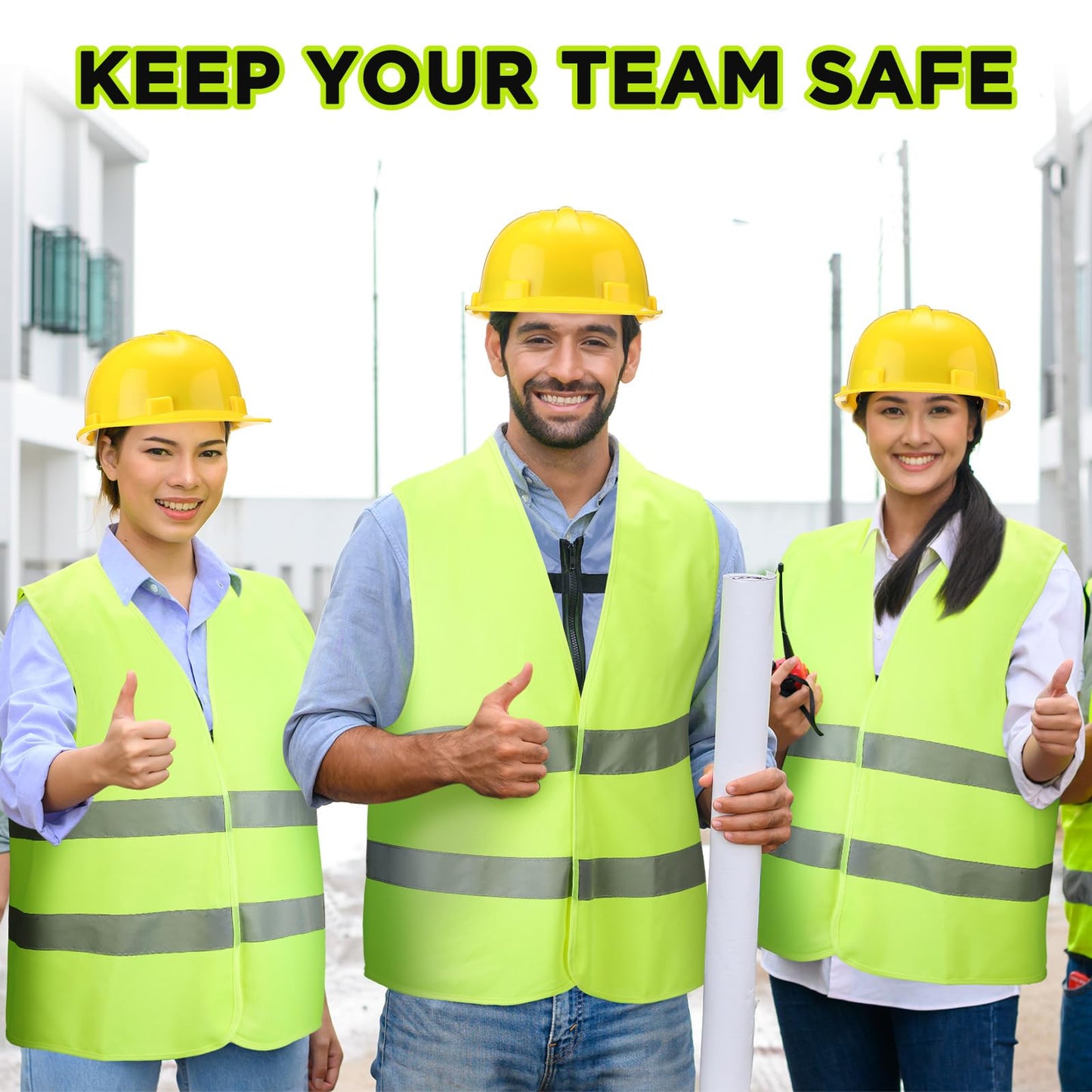 10 Sets Hard Hats and Safety Vest in Bulk Safety Helmet Construction Hardhat Multi Pack Cap Style Self Adjusting for Men Women(Neon Green, Yellow)