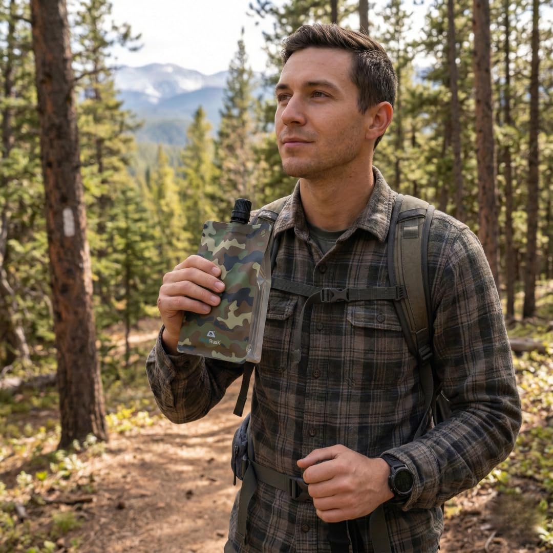 BellFlask - 15 oz. Plastic Flask, Patented, Flexible, Metal-Free, Reusuable, BPA-Free with Carabiner Clip and Filling Funnel