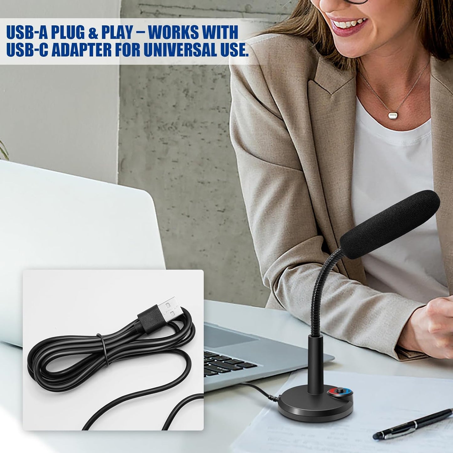 Futurtecer PS5, (1.5m RGB USB Condenser Microphone, Plug & Play Desktop PC Mic with Mute Button, Flexible Gooseneck