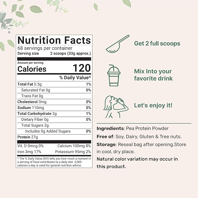 Micro Ingredients North American Grown, Pea Protein Powder, 5 Pounds | Plant Based, Unflavored | Complete Vegan Protein Source ??27g Serving | Rich in BCAAs & EAAs | Non-GMO, Keto Friendly