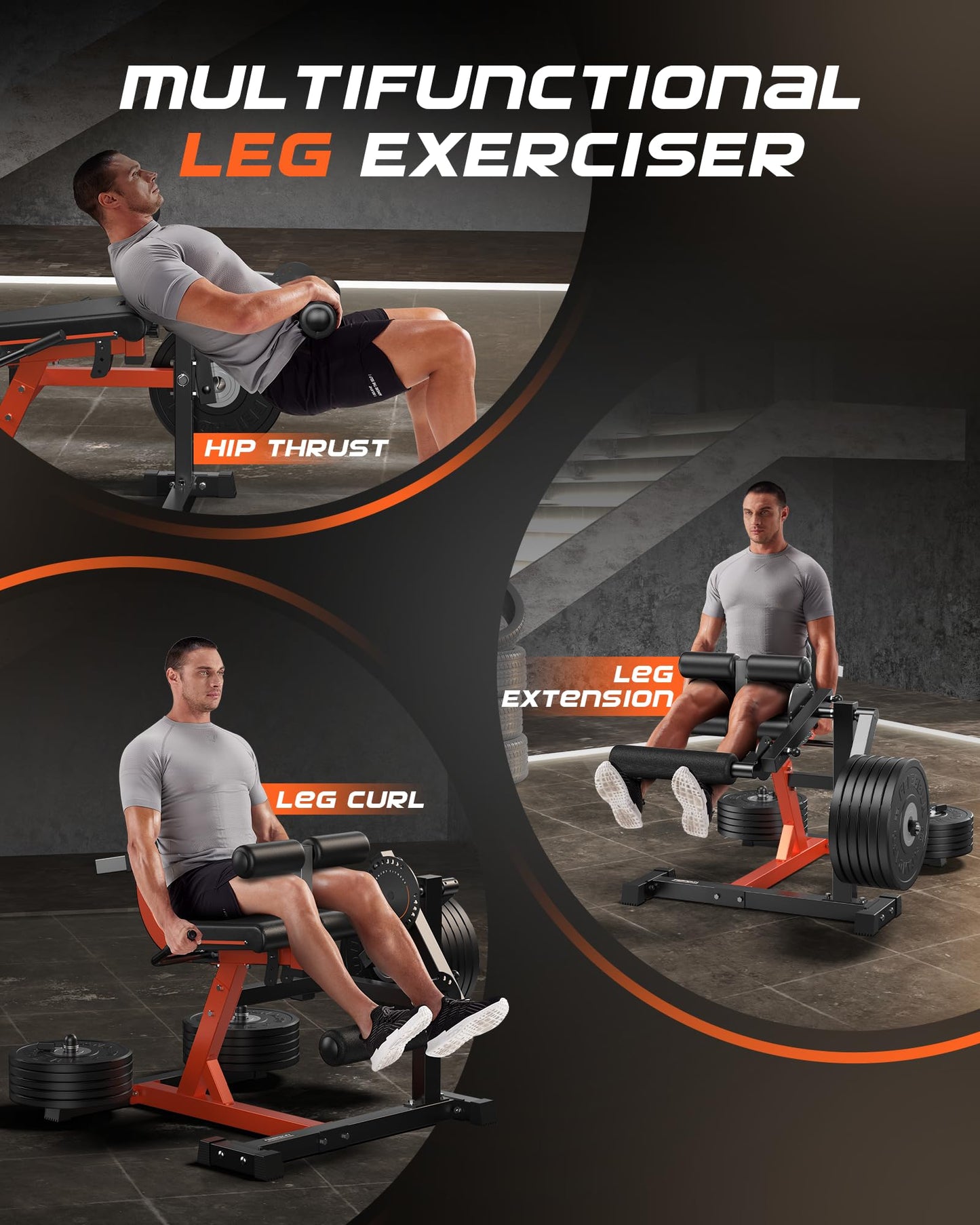 FEIERDUN Leg Extension Curl Machine, Leg Extension Machine for Lower Body Workouts, Adjustable Leg Curl Machine with Exercise Bench, Home Gym Weight Machine, Orange