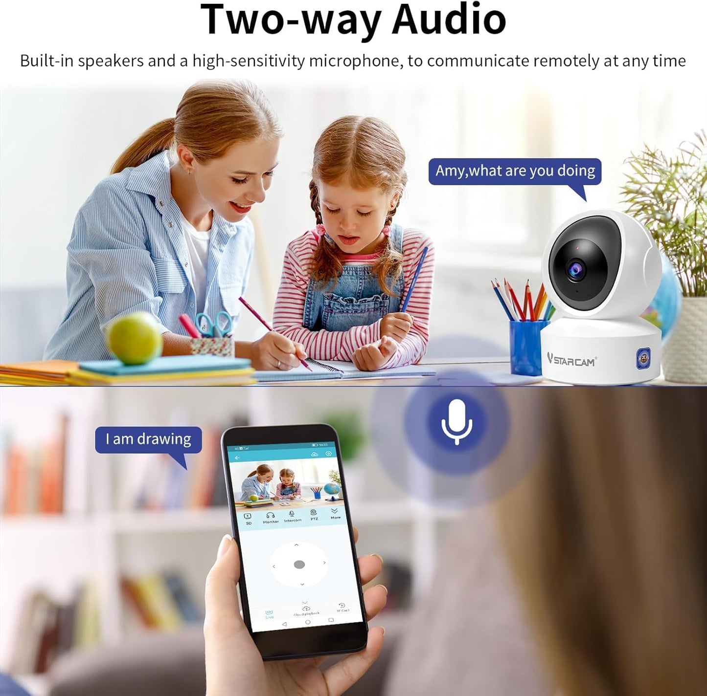 VSTARCAM 1080P 2-Way 02 Indoor Security Camera, HD WiFi Camera, Baby Camera, Pet Camera, Baby Monitor with Night Vision