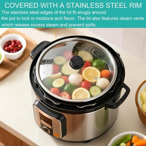 Glass Lid for Instant Pot 6 Quart, 9.1-In Glass Cover for Instantpot, Lid Replacement for Instant Pot 6 QT, Accessories 6 QT for Insta pot, Heat Resistant Handle & Stainless Steel Rim