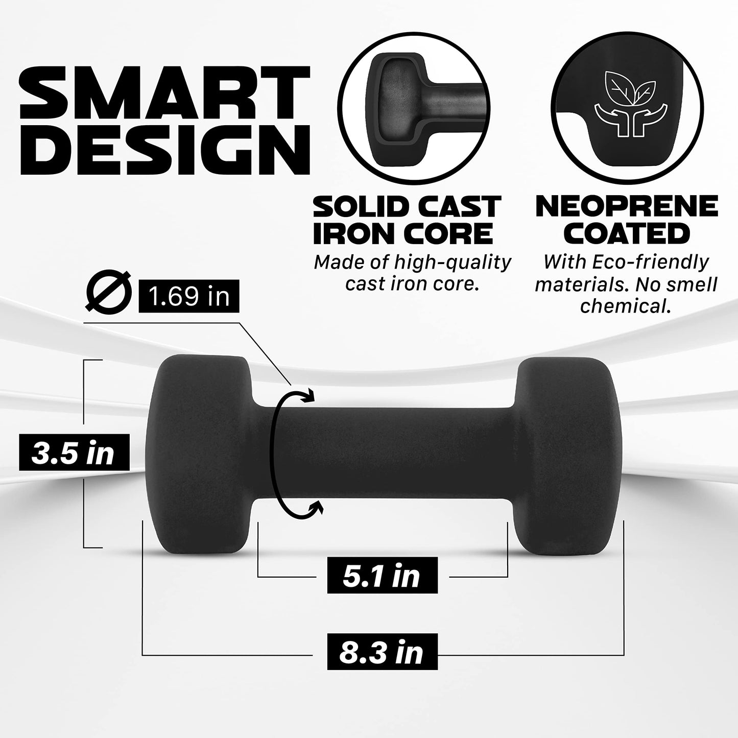 Yes4All Neoprene Coated Dumbbell Hand Weight Sets of 2 - Multiple Weight Options with 15 Colors, Anti-roll, Anti-Slip, Hexagon Shape, Black, 10 lb Pair