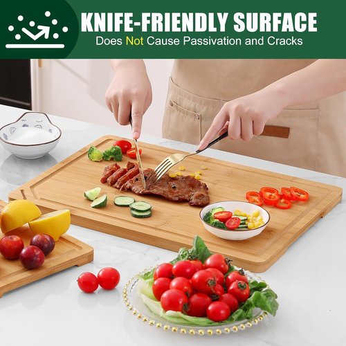 Homaxy Organic Bamboo Cutting Boards Set - 2 Wooden Boards with Juice Groove & Handles | Ideal for Meat, Fruits & Vegetables