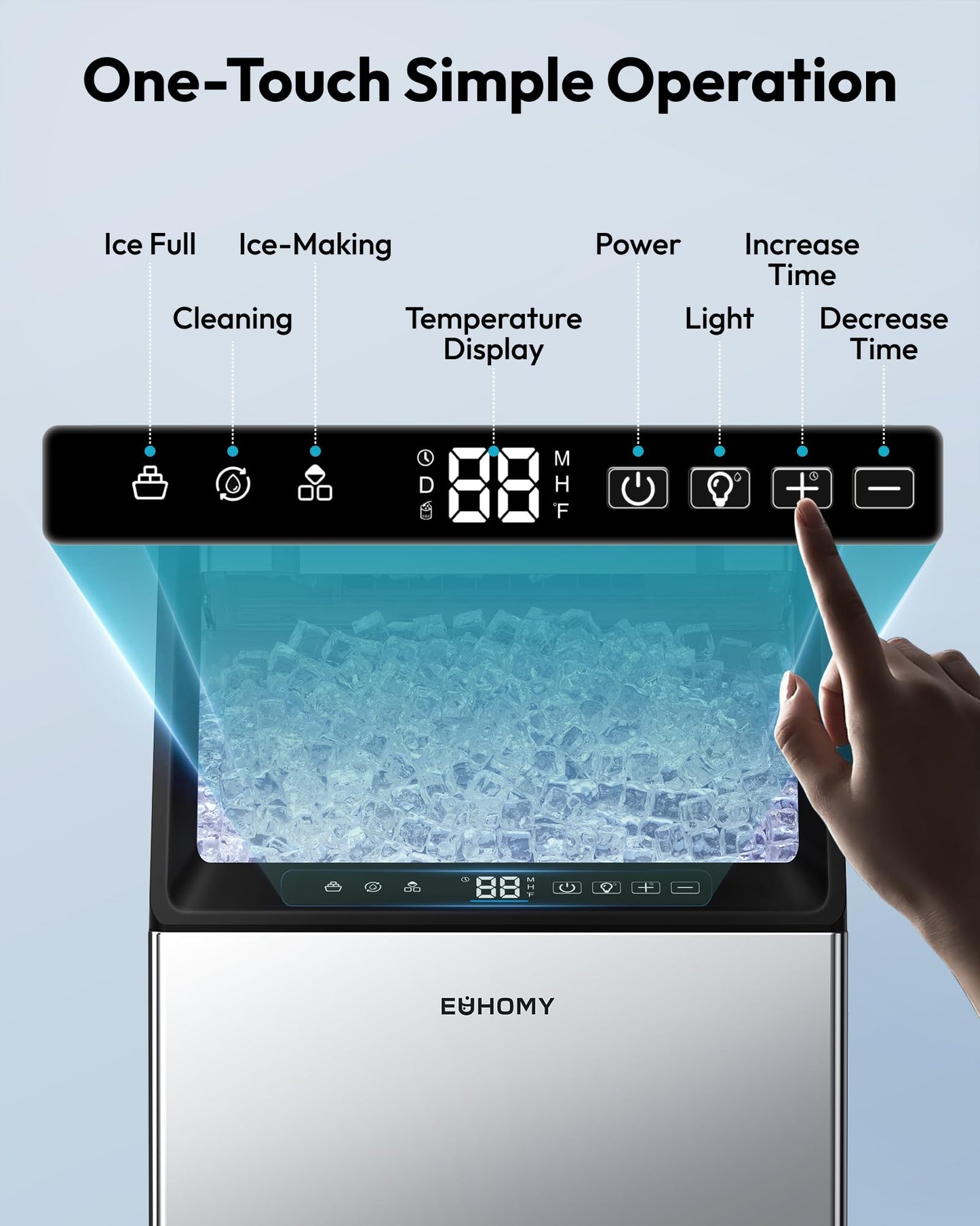 EUHOMY Under Counter Ice Maker with Drain Pump, 120 lbs/24H Commercial Ice Machine, Stainless Steel Ice Maker with 33 lbs Storage Bin, Freestanding Ice Maker for Home/Bar/Cafe/Restaurant