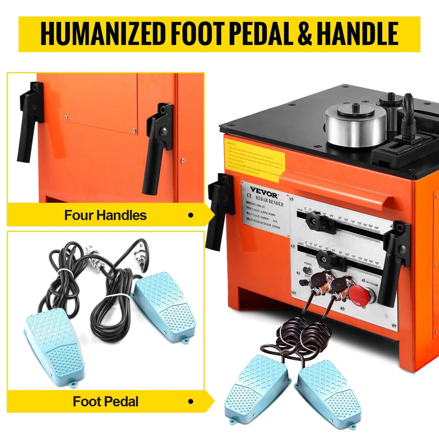 Happybuy Electric Hydraulic Rebar Bender,1700W Desktop Electric Rebar Bender,Bending up to 1 Inch #8 6-25mm Rebar Bending Angle 0-180 Degrees,with Foot Pedal for Bending Steel Rope(1700W RB-25)