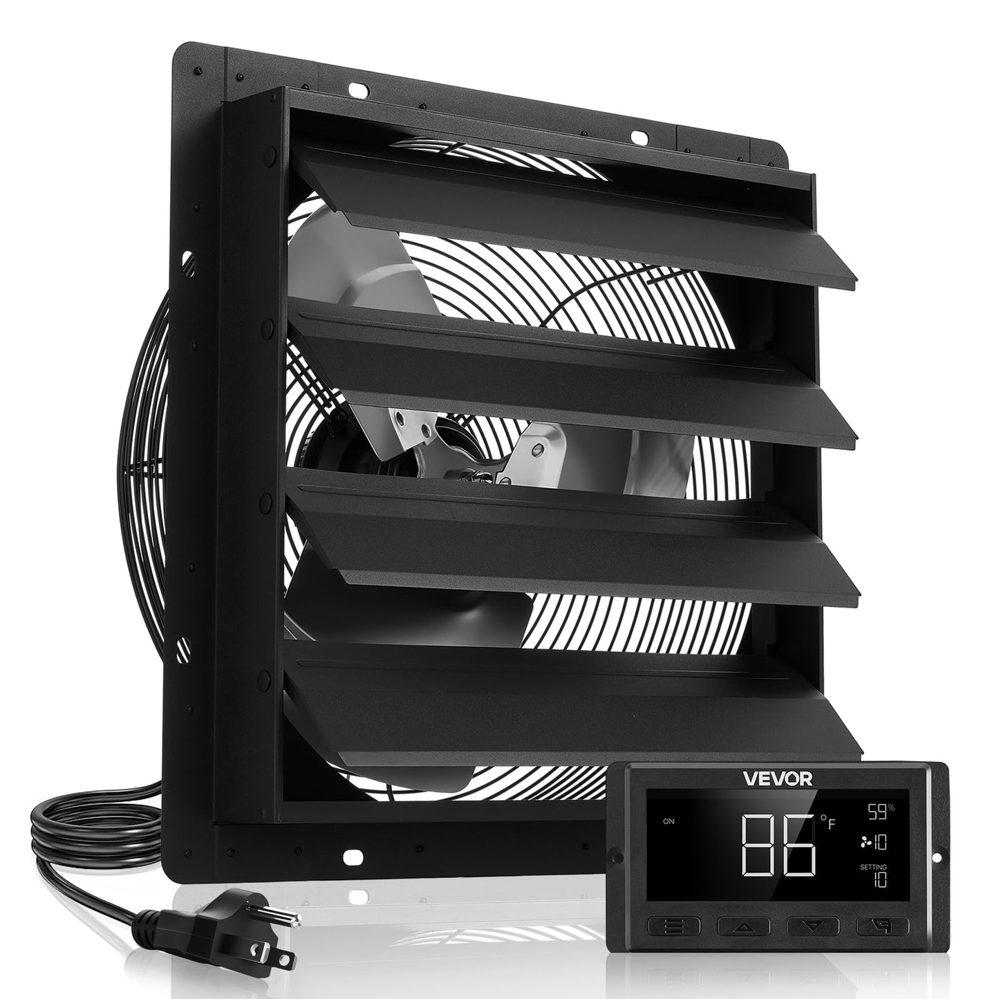 VEVOR 16 inch Exhaust Fan, Wall Mounted Attic Fan with Variable Speed, Temperature & Humidity Controller, 3000 CFM, Automatic Shutter