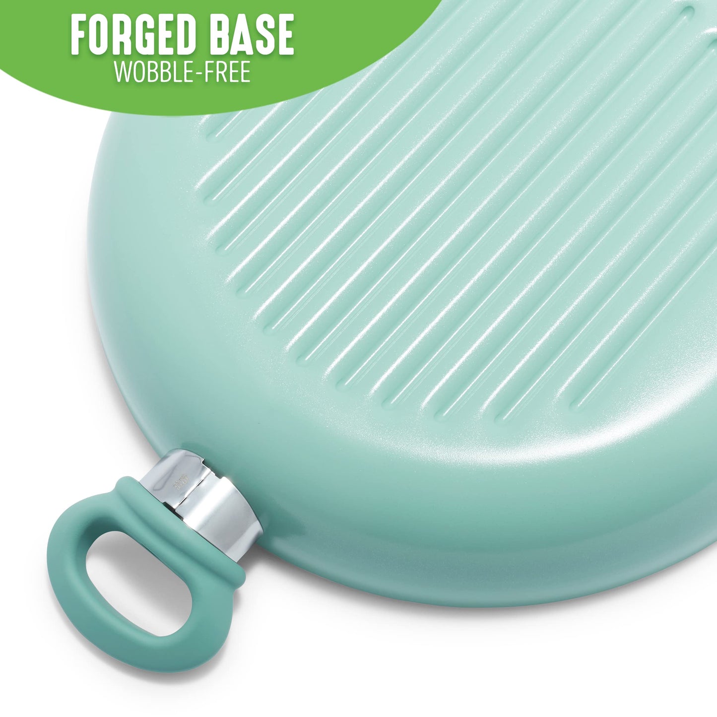 GreenLife 11” Healthy Ceramic Nonstick Grill Pan with 2 Handles and Lid, PFAS-Free, Rivetless Interior, Grill Ridges, Dishwasher Safe, Oven Safe, Turquoise