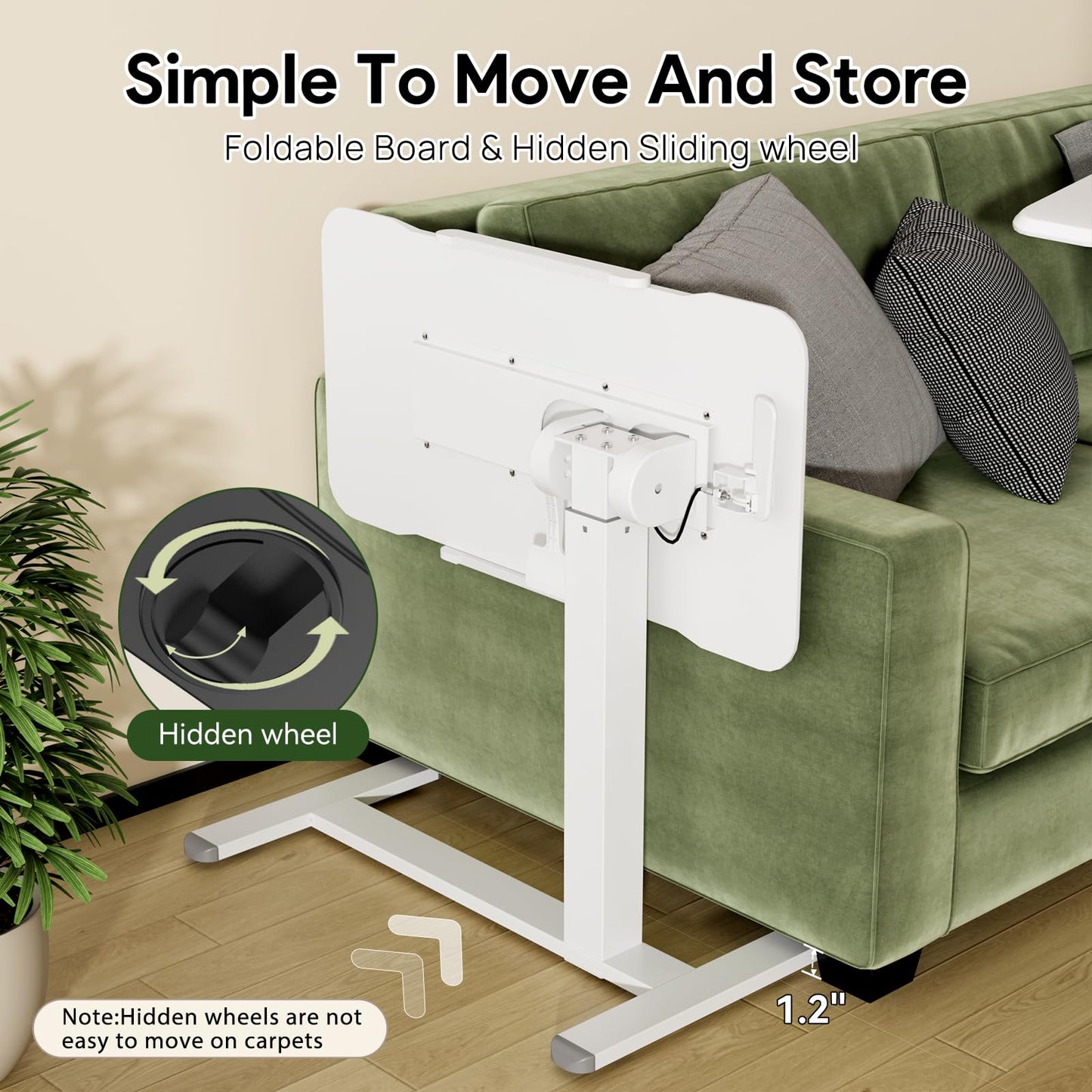 Gibbon Mounts 32inch Rolling Laptop Desk, 180° Tiltable Mobile Standing Desk Height Adjustable, Overbed Bedside Table, Portable Computer Desk with Lockable Wheels, Foldable Cart for Home Office, White
