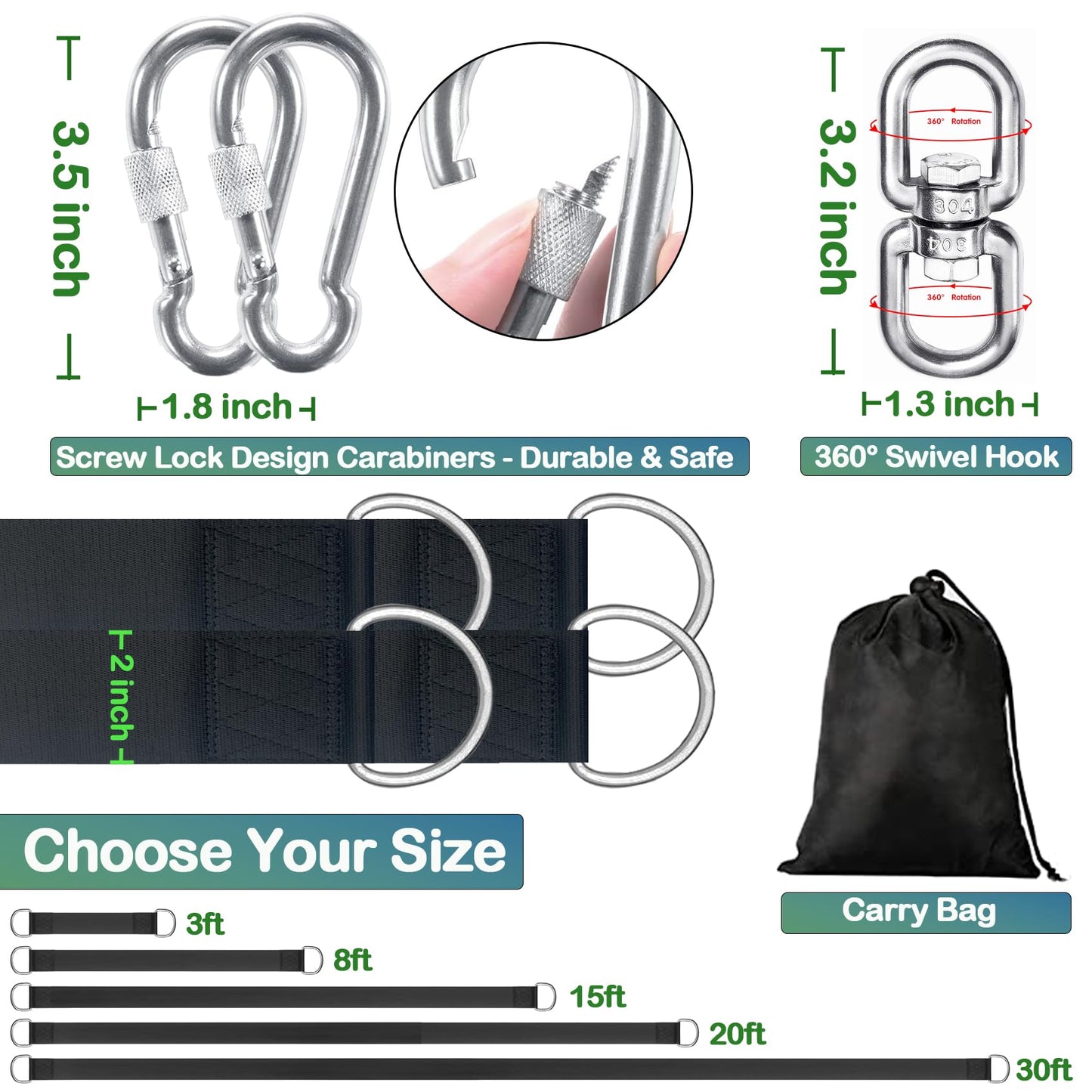 Veriluck Tree Swing Straps Hanging Kit - 3FT/8FT/15FT/20FT/30FT, Strong & Durable - Holds Up to 5000lbs - Adjustable Tree Swing Straps Fit for All Swings, Hammocks, Safer & Easy Installation (15 FT)