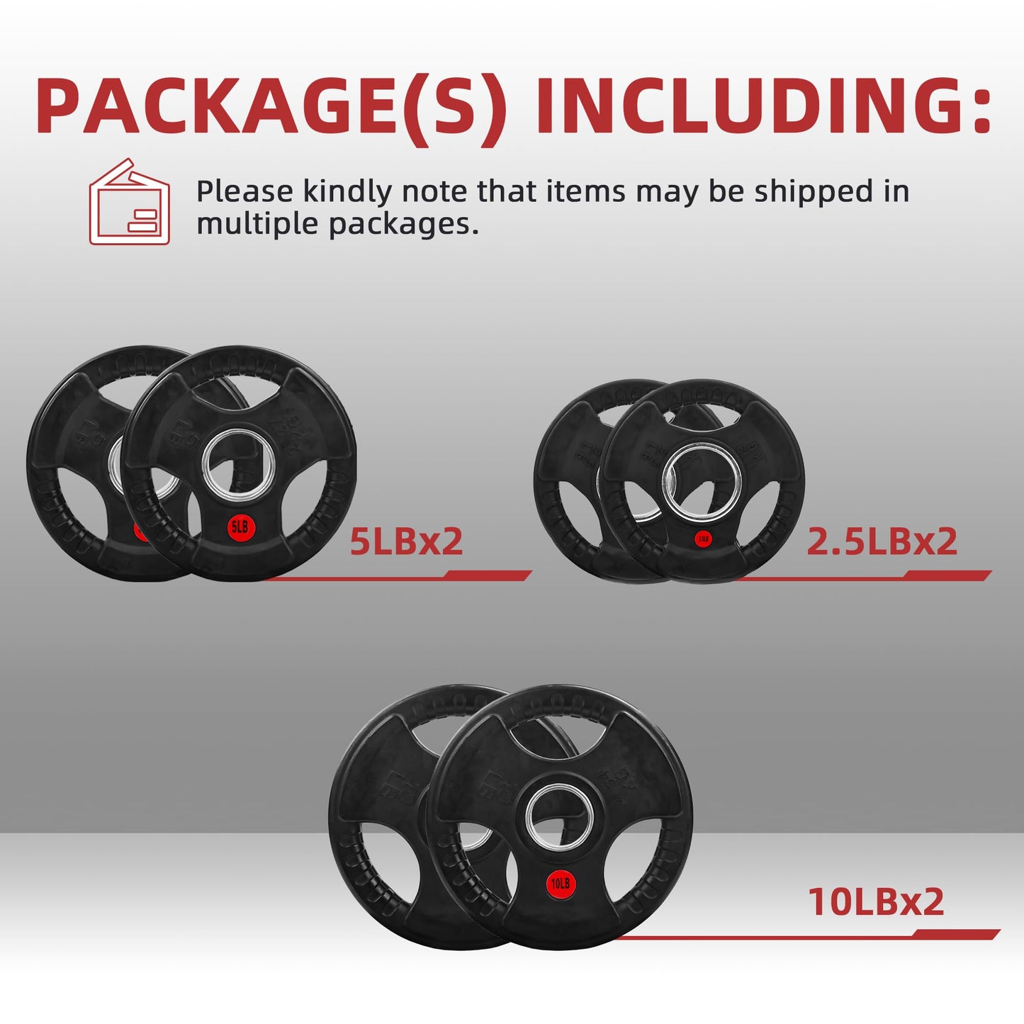 Fitvids 2 Inch Olympic Barbell Weight Plates and Bar Set, 5 FT Barbell Bar and 35 LB(2.5-10 LB) Barbell Weight Set for Home Gym Strength Training, Deep Grip Edge
