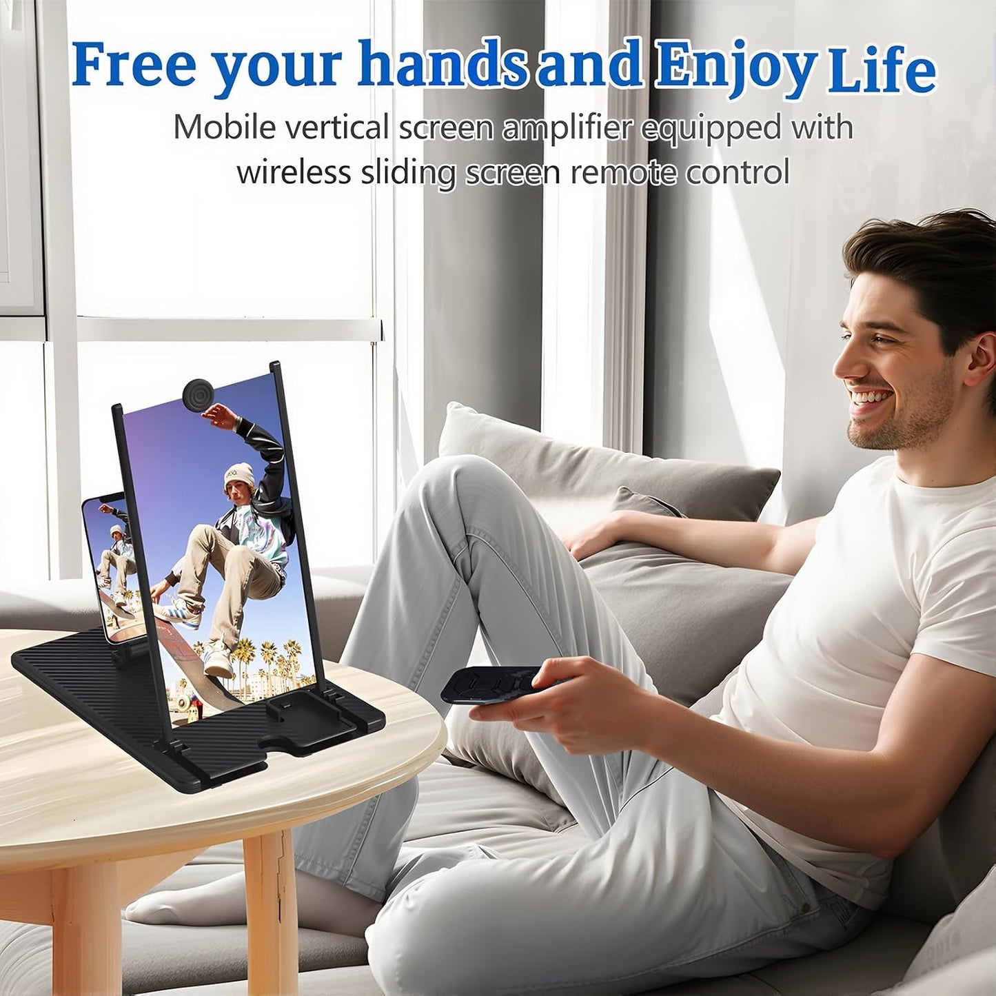 14" Remote,3D Screen Magnifier for Cell Phone with Bluetooth HD Magnifing Screen Enlarger Projector for Movies Videos