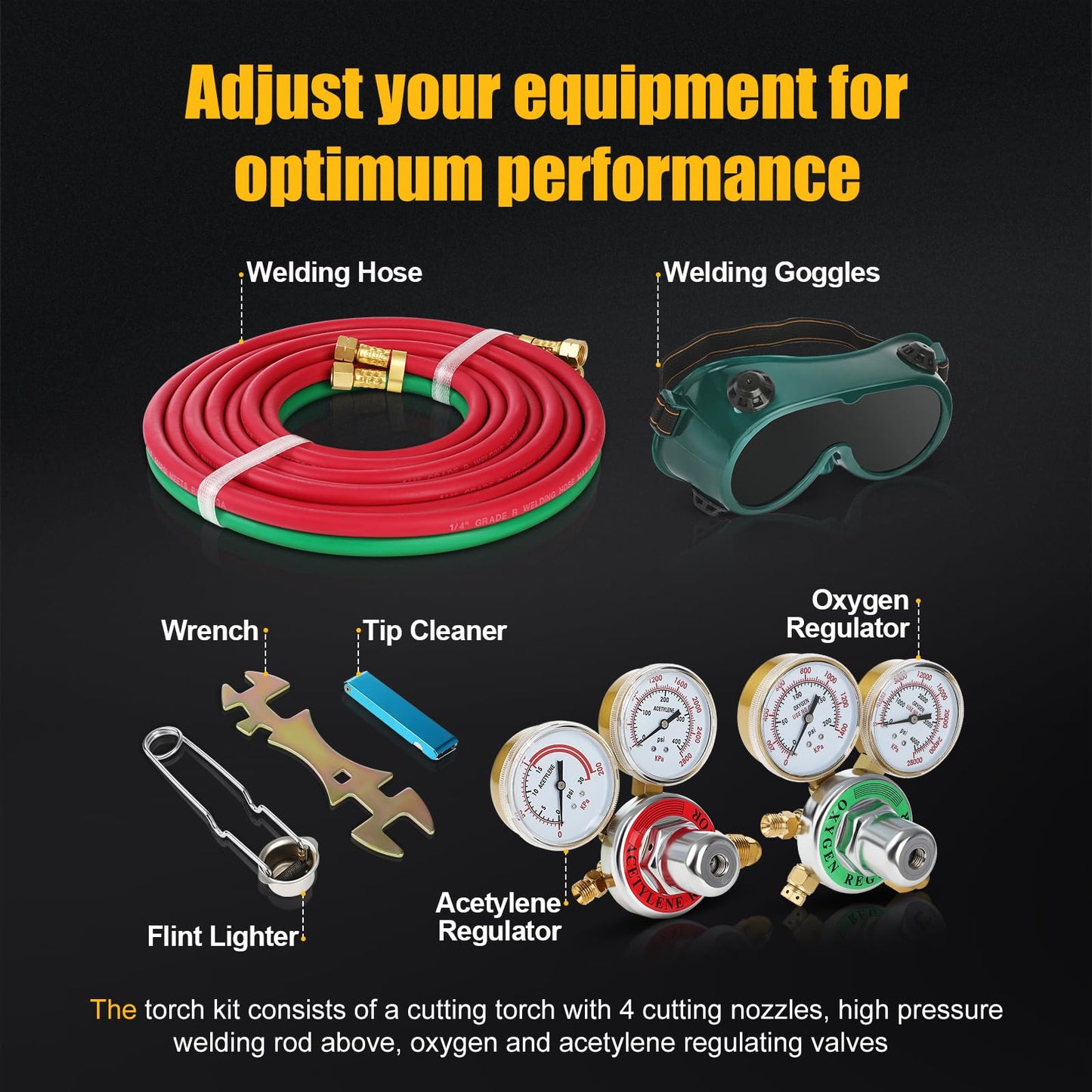 Oxygen Acetylene Torch Kit, Cutting Torch Kit, Professional Brazing Set, Gas Welding Kits, Portable Oxygen Acetylene Welder Include Nozzles, Check Valves, Regulator, Hoses, Gauges, Storage Case Blue