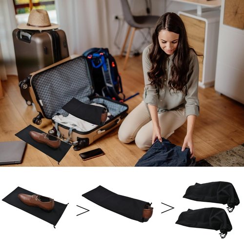 GONGKANGYUAN Shoe Bags for Travel - 4 Pack Flannel Drawstring Pouches for Men & Women