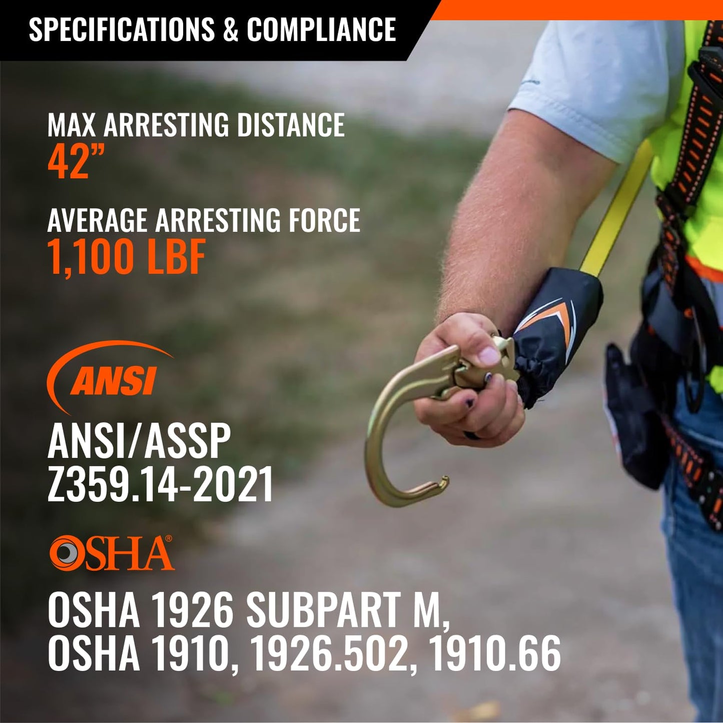 Malta Dynamics Pygmy Hog 11-Foot Self-Retracting Lifeline (SRL) – OSHA & ANSI Compliant Fall Protection Retractable Lanyard with Rebar Hook – Class 1-P, Lightweight, Durable, 310 Pound Capacity