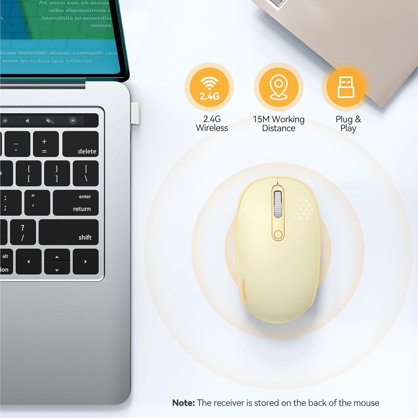TECKNET 2.4G 4 800/1200/1600 Wireless Mouse, Quiet Computer Mouse with USB Receiver, Buttons Portable Cordless Mice