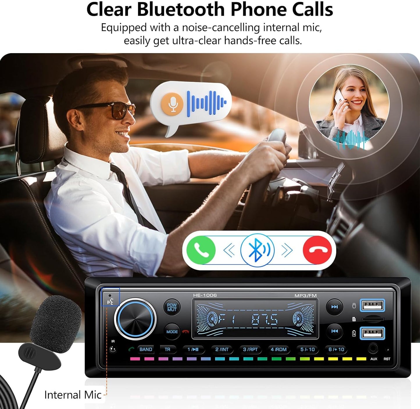 AMprime MP3 Single Din Car Stereo Radio Hands-Free Bluetooth,Car Audio Receivers with Digital LCD Display FM Car Radio