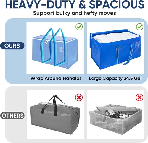 BALEINE Oversized Moving Bags - Heavy-Duty Storage Totes with Reinforced Handles | Royal Blue, 4-Pack