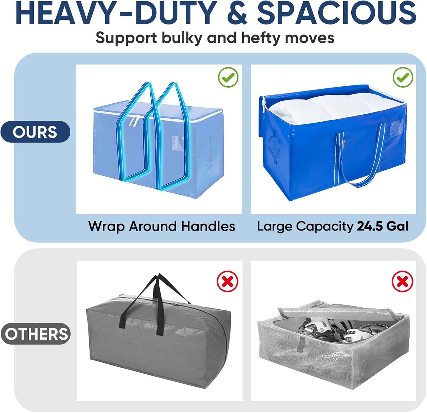 BALEINE Oversized Moving Bags - Heavy-Duty Storage Totes with Reinforced Handles | Royal Blue, 8-Pack