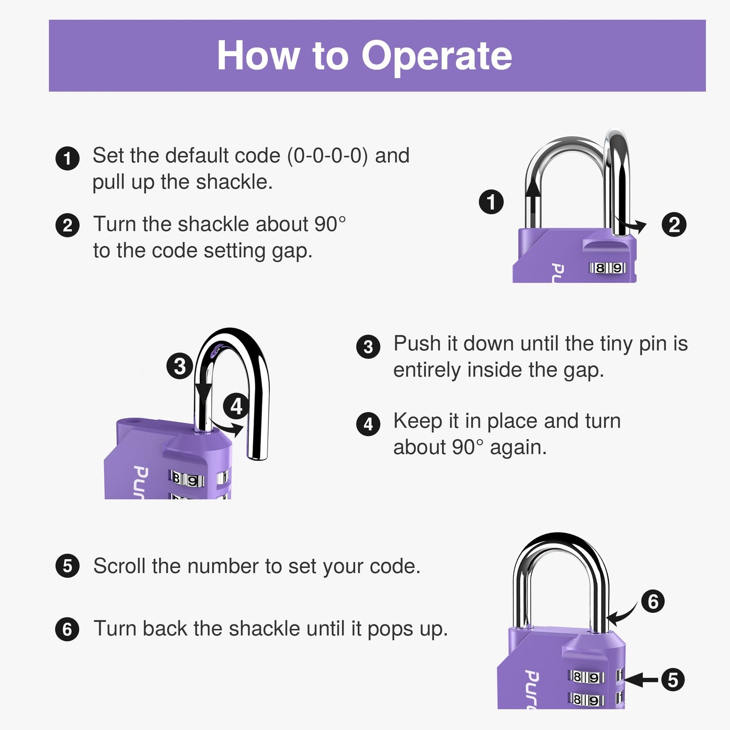 Puroma 1 Pack Combination Lock for Locker 4 Digit Outdoor Waterproof Padlock for School, Gym, Sports, Fence, Toolbox, Gate, Case, Outdoor, Hasp Storage (Purple)