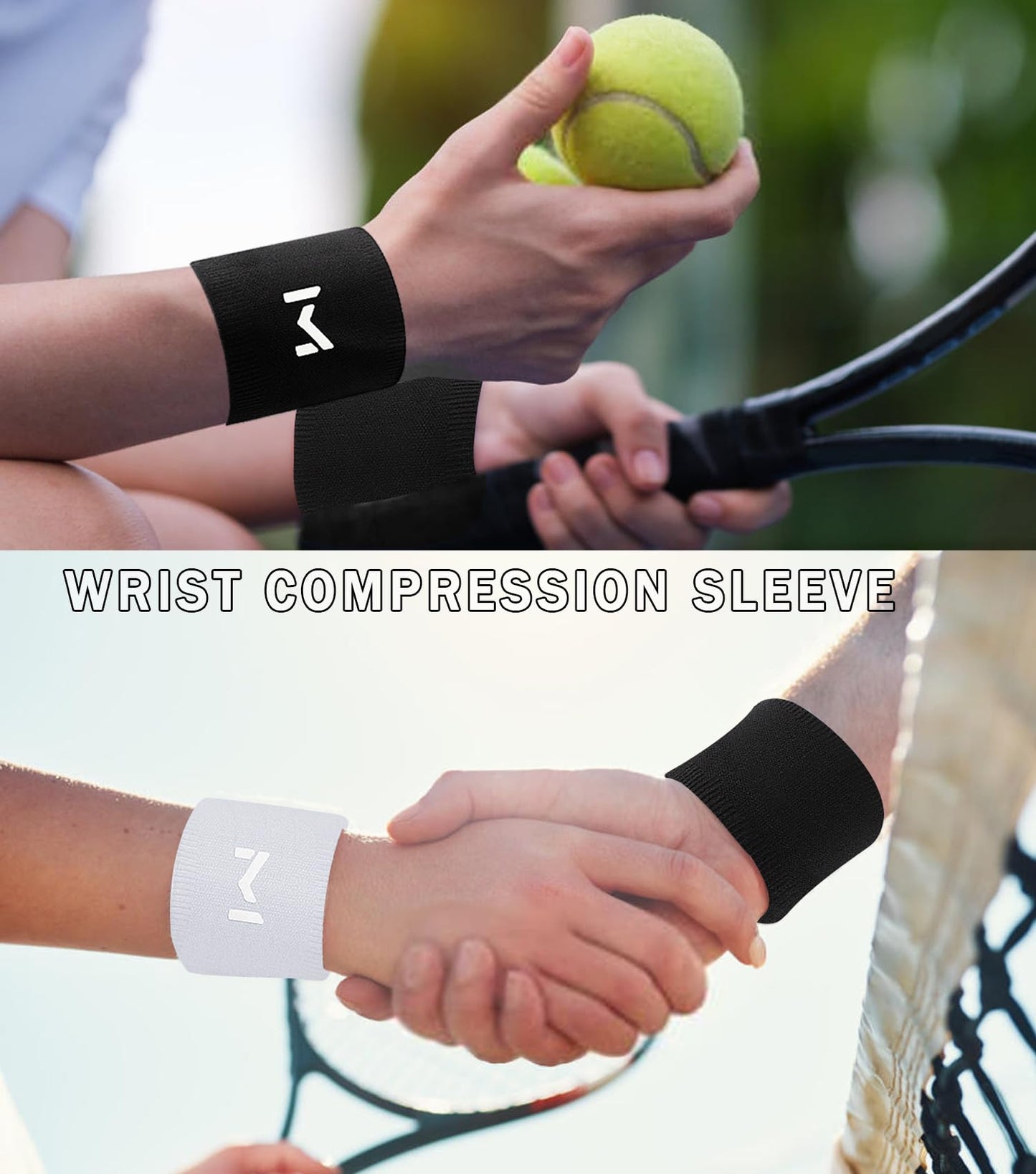 FVVWVV 2 Pairs Wrist Compression Sleeve, Black White Elastic Wristbands, Soft Wrist Support Brace for Tendonitis, Arthritis, Sprains Pain Relief, Great for Fitness, Sports, Daily Use