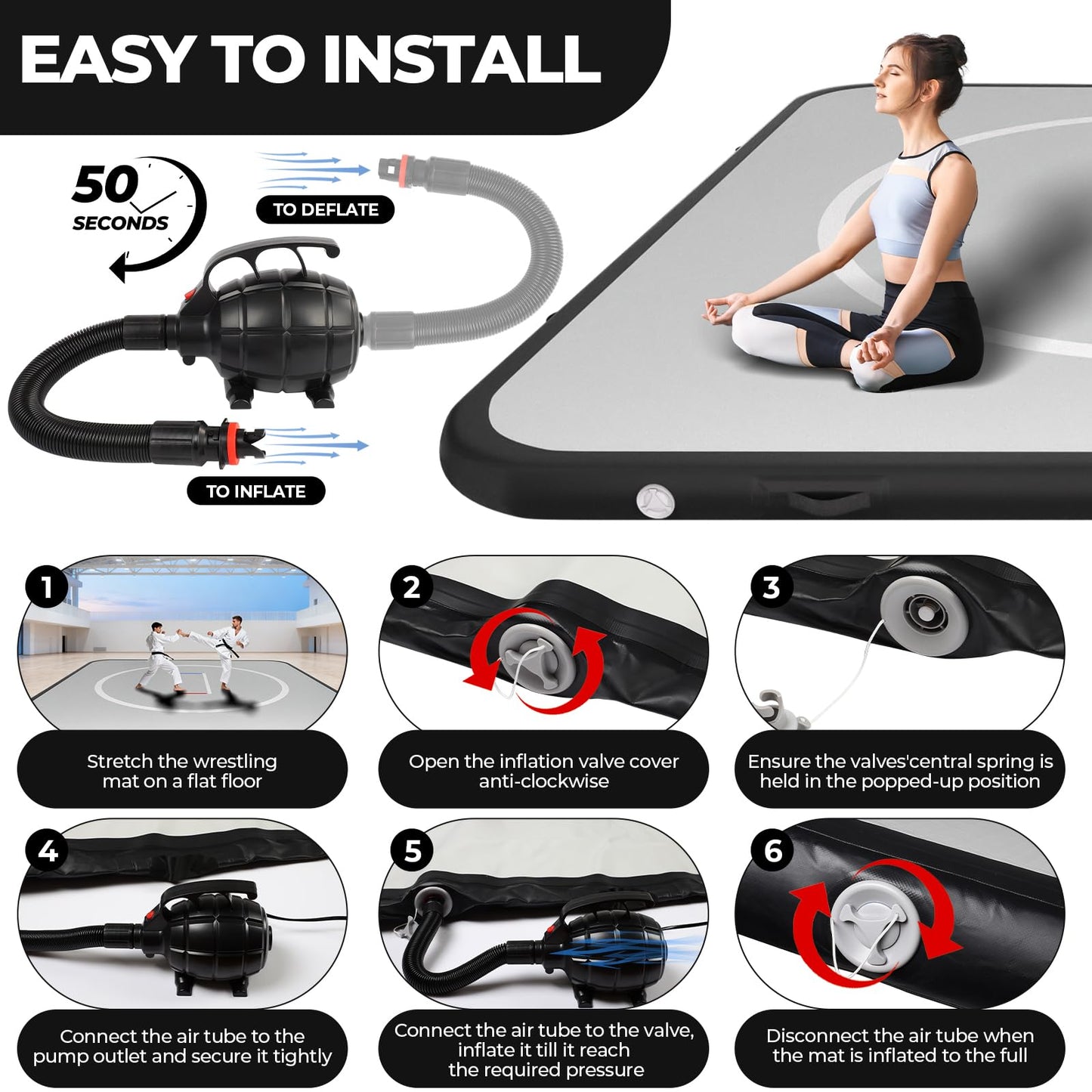 Olenyer Inflatable Wrestling Mat for Home: 10x10FT 4" Thick PVC Jiu Jitsu Mat with Electric Air Pump,Blow Up Wrestling Mat for MMA,Martial Arts,Boxing,Judo