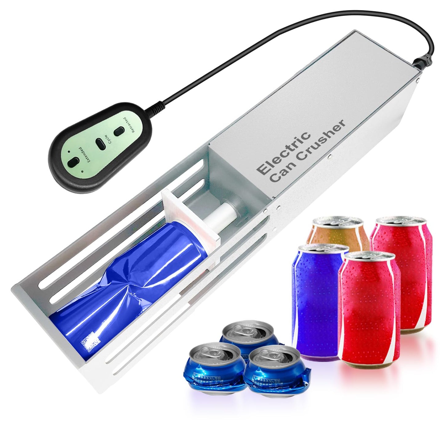 JNSTU Electric Can Crusher with Button Controller, Automatic Can Crushers for Recycling 8/12/16oz Cans, Auto Cycle Mode, Countertop Can Smasher for Recycling Aluminum Seltzer, Soda, Beer Cans, Sliver