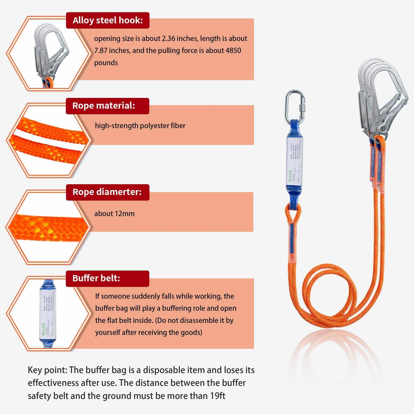 DIJJIG Fall Protection Safety Full Body Harness 5pt Adjustment Safe Comfortable Construction Positioning Harness Extra Long Thick Leg Back Padded Push-Button Quick-Lock Buckles OSHA and ANSI compliant