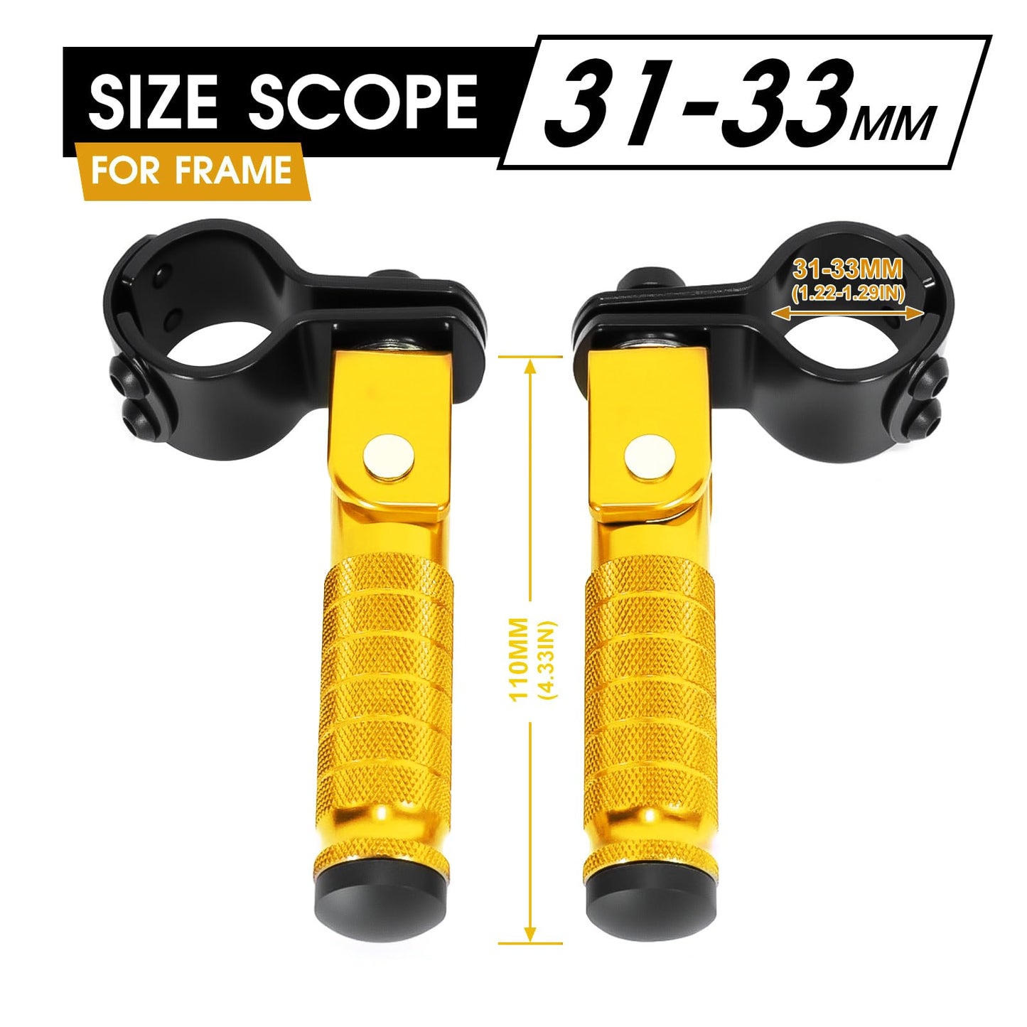 90 Degree Foldable Footpegs M8 Motorcycle Foot Pegs CNC Anti-Skid Footrest Passenger Pedal for Motorbike Mini Bike Dirt Pit Bike (Gold)