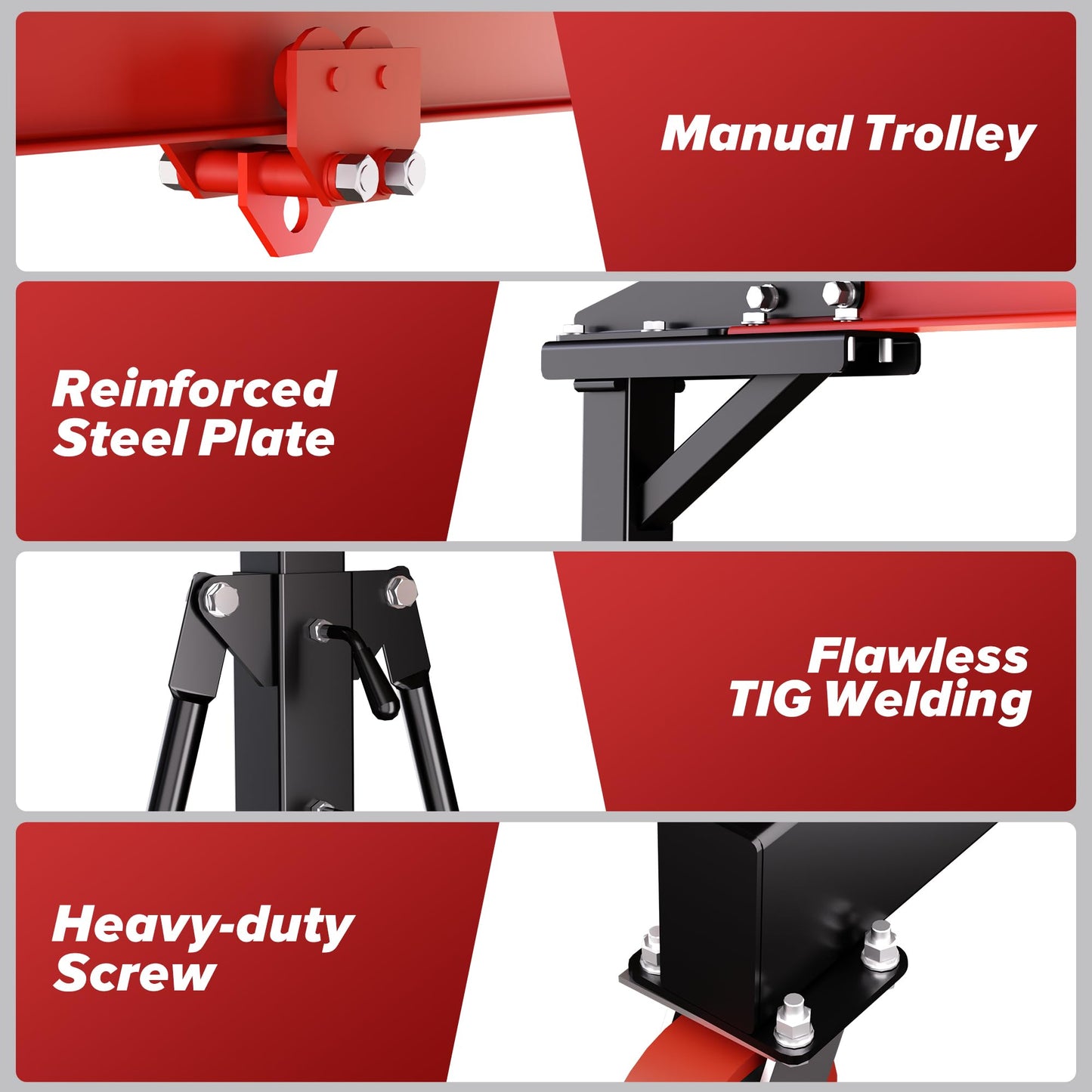 RDXTIK 3 Ton Gantry Crane with Manual Trolley, 6600LB Portable Shop Crane with 8.53-12.47 FT Adjustable Height and 9.06FT Max Width, Red