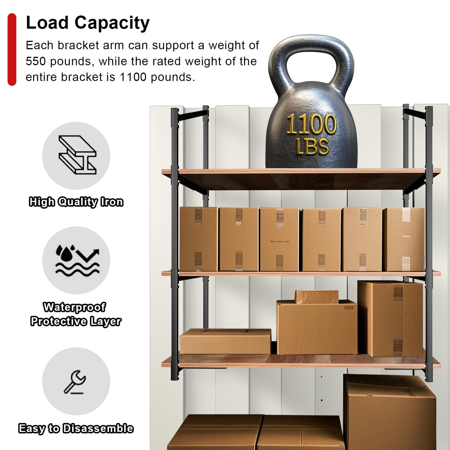 Kerty 4 Pack Shipping Container Shelving Bracket, 3-Tier Shipping Container Shelf with Adjustable Height, Suitable for Heavy Duty Trailer Containers (22" D x 58" H)