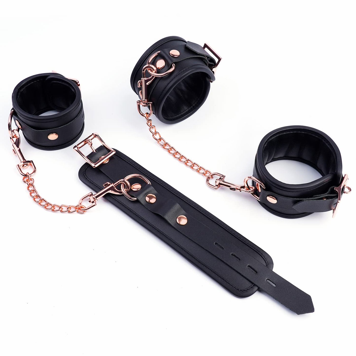 ZHATCTEI Black Adjustable 4 Real Leather Ankle Straps Wrist Cuff Fitness Leg Exercise Ankle Bracelet Kit Cosplay Cuff Accessories Sports Fitness System Set
