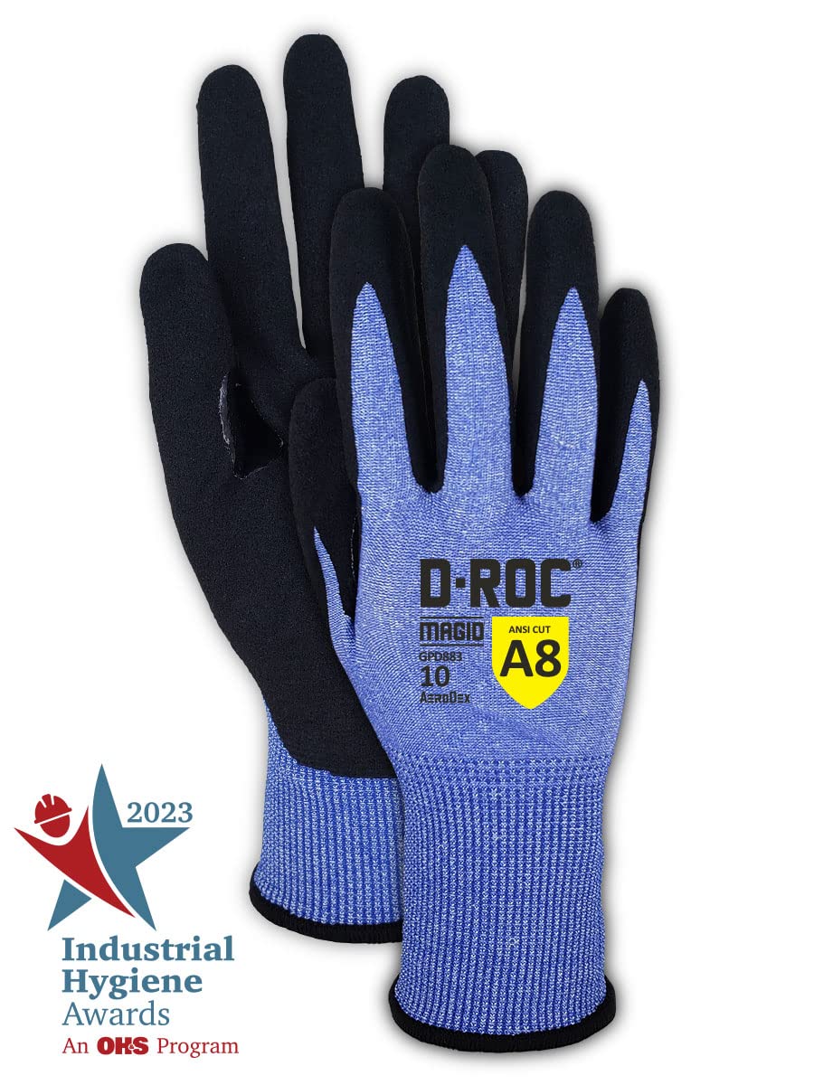 MAGID D-ROC AeroDex ANSI A8 VersaTek Grip Coated Palm Work Gloves, 12 Pairs, Size 8/Medium (GPD883)