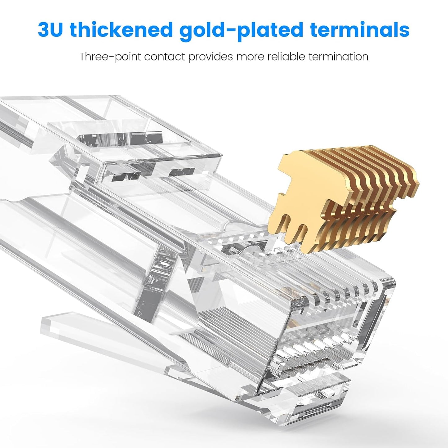 Cat6 RJ45 25 Pack, 10Gbps MOGOOD Pass Through Connectors Ethernet Modular Plug for Solid/Stranded UTP Cable, Easy Crimp