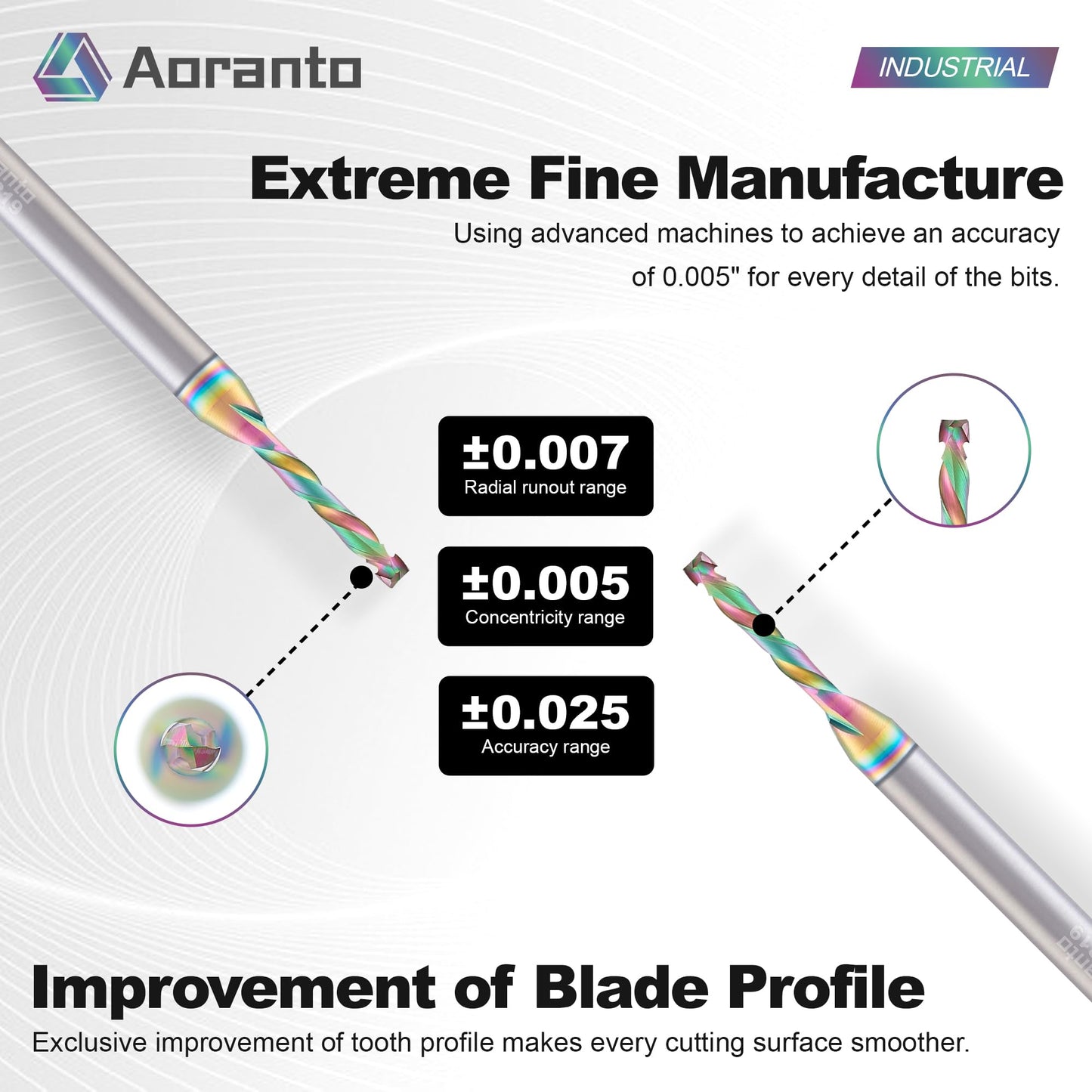 Aoranto CL23319 1/8" Up&Down Compression Spiral CNC Router Bits 1/4" Shank, Industrial Quality Extra Long Life Coating Solid Carbide End Mill for Wood Mortise Slot Carving, 1/8" Dia x 3/4" CL, 5 Pack