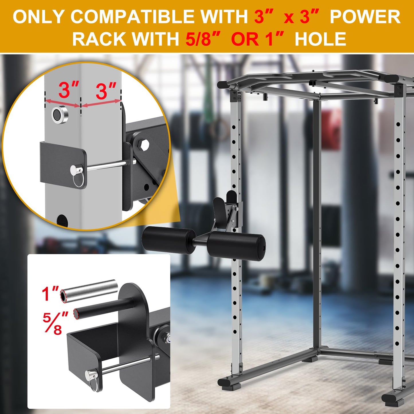 Kipika Nordic Hamstring Curl Squat Rack Attachment for Power Rack with 5/8" or 1" Hole - Adjustable Leg Hold Down Attachment with Premium Leather Surface (for 3" x 3" Power Cage with 5/8" or 1" Hole)