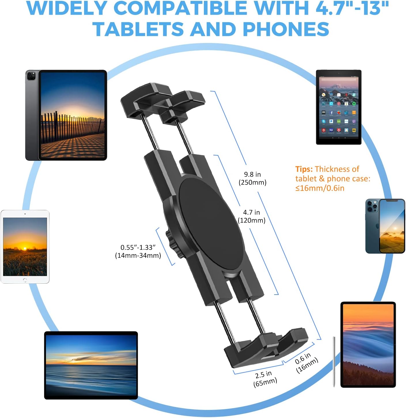 KDD 27in 4.7"-12.9" 12.9 Tablet Stand Holder, Adjustment iPad Phone Mount, Long Arm Webcam Stand Projector Camera Mount