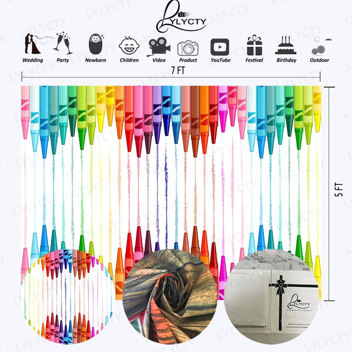 LYLYCTY 7x5 Painting Backdrop, Color Crayons Kindergarten Kickoff Party Backgrounds Feet Baby Shower Kids Birthday