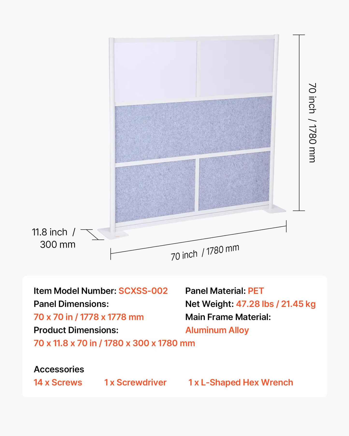 VEVOR Office Divider Privacy Partition, 1-Pack, 70" x 70" Modular Wall Room Divider, PET Workstation Cubicle Partition with Frosted Windows, Freestanding Privacy Panel Wall for Office Library