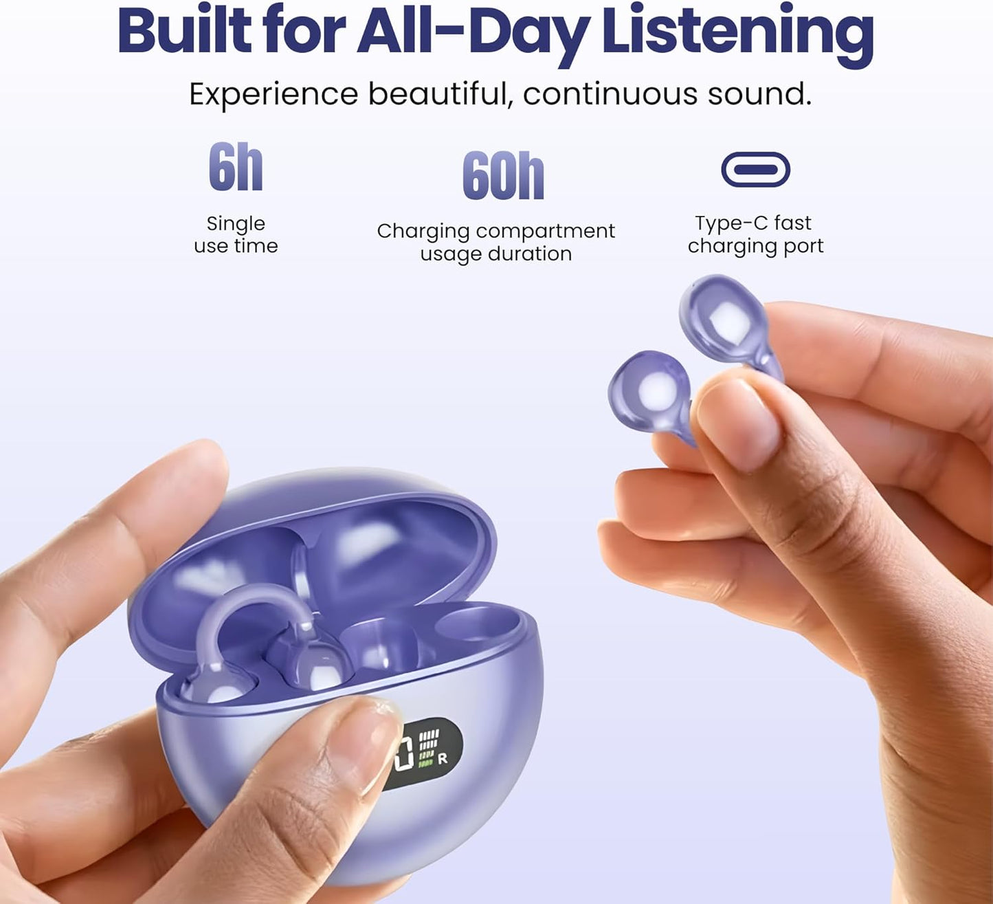 M79 5.4, 60H HC Clip On Earbuds, Open Ear Earbuds Wireless Bluetooth Lightweight Ear Clip Headphones with Mic