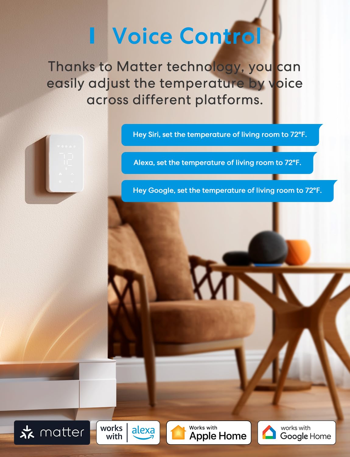 meross Matter Smart Thermostat for Electric Baseboard Heater, Works with Alexa, HomeKit, Google, SmartThings, Programmable WiFi Thermostat for House, Energy Saving, App & Voice Control for Smart Home