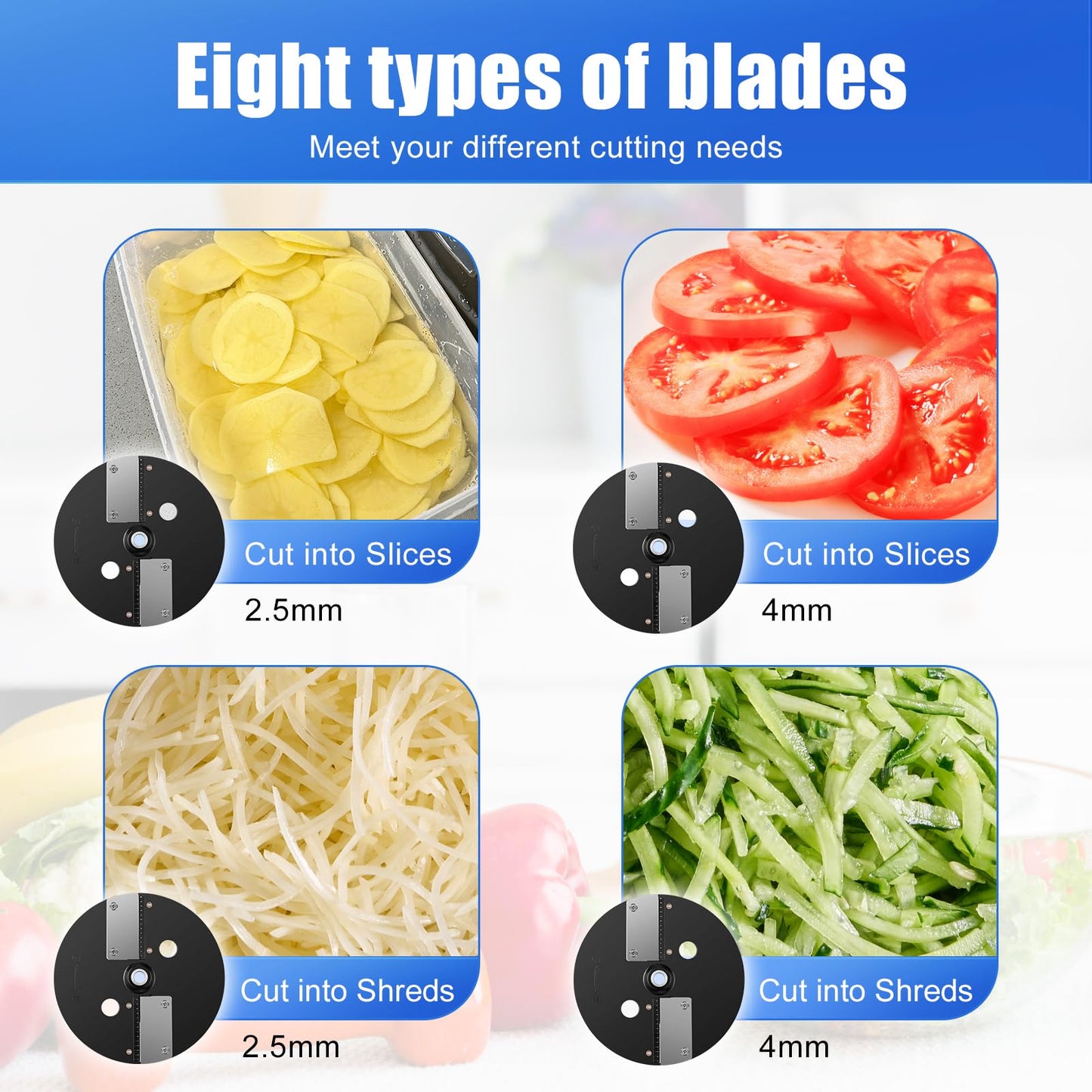 MOGAN 8-In-1 Electric Vegetable Cutter, Commercial Vegetable Slicer Fruit Slicer Machine, Veggie Food Processor Dicer Chopper Stainless Steel Blades for Slicing Shredder Dicing for Home and Kitchen